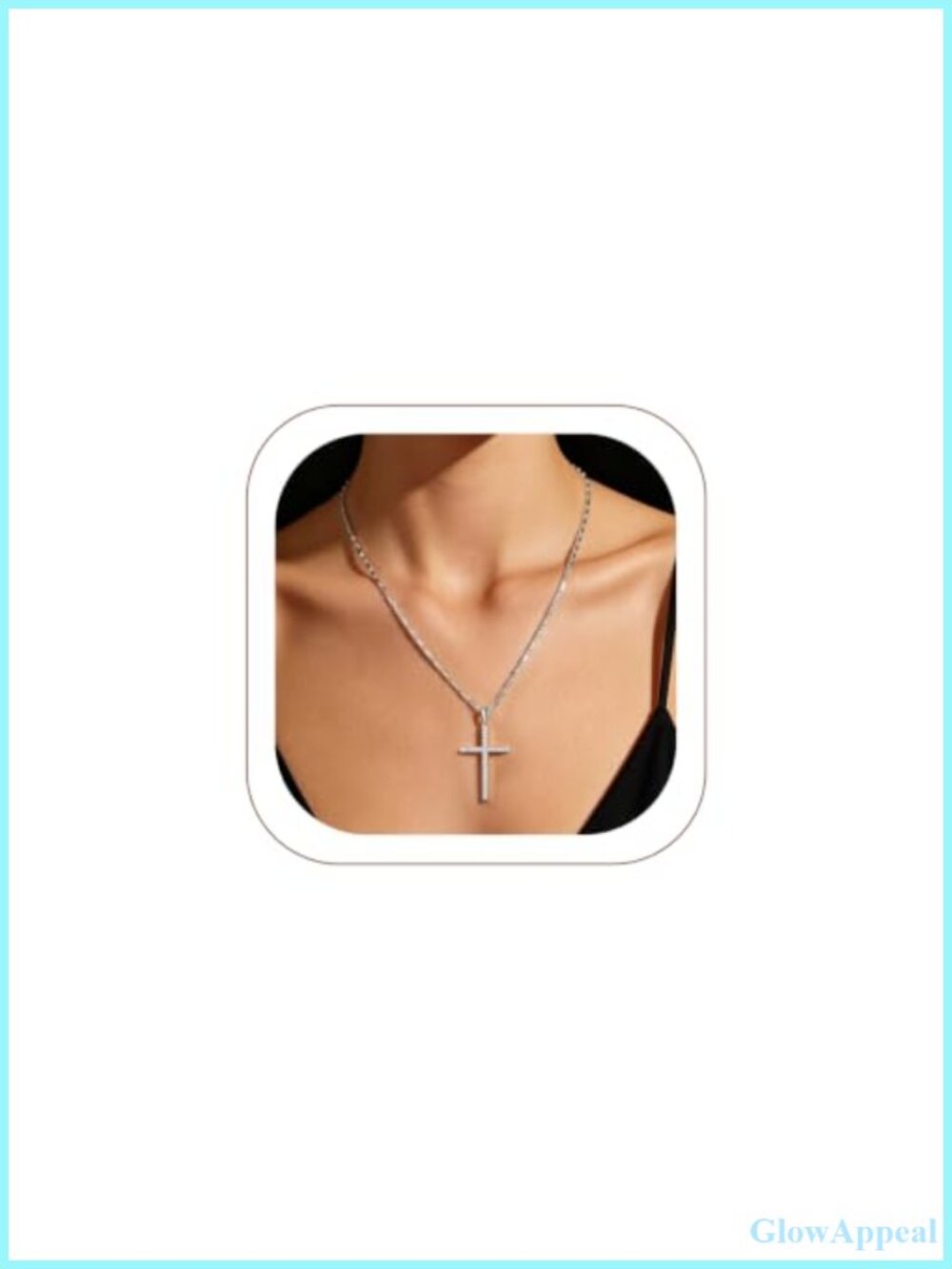 Cubic Zirconia Cross Necklace Silver Plating Adjustable Chain Women's Pendant